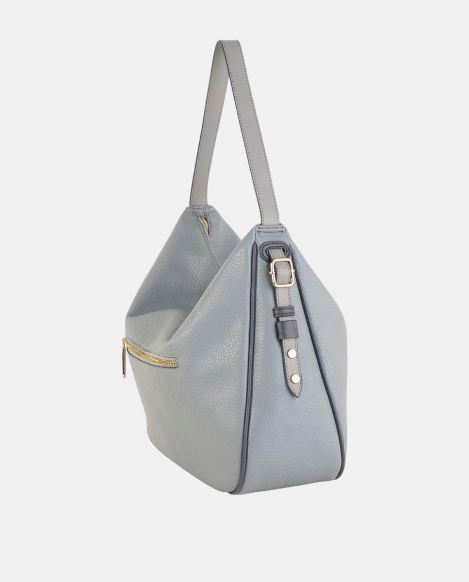 Mala Hobo Grande em Efeito de Pele com Design Flexível e Fecho de Correr Azul-claro-2