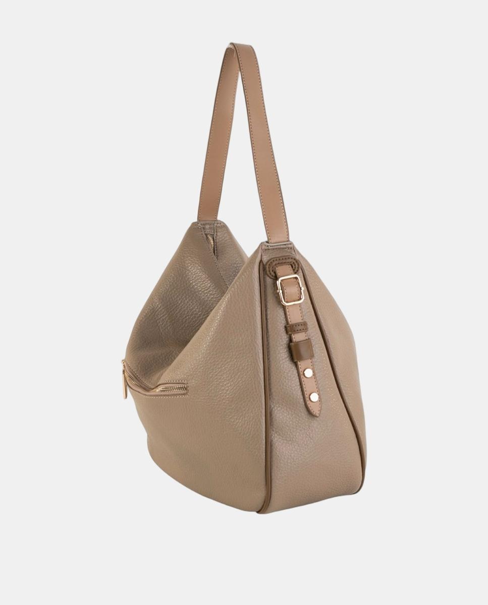 Mala Hobo Grande em Efeito de Pele com Design Flexível e Fecho de Correr Castanho-claro-2