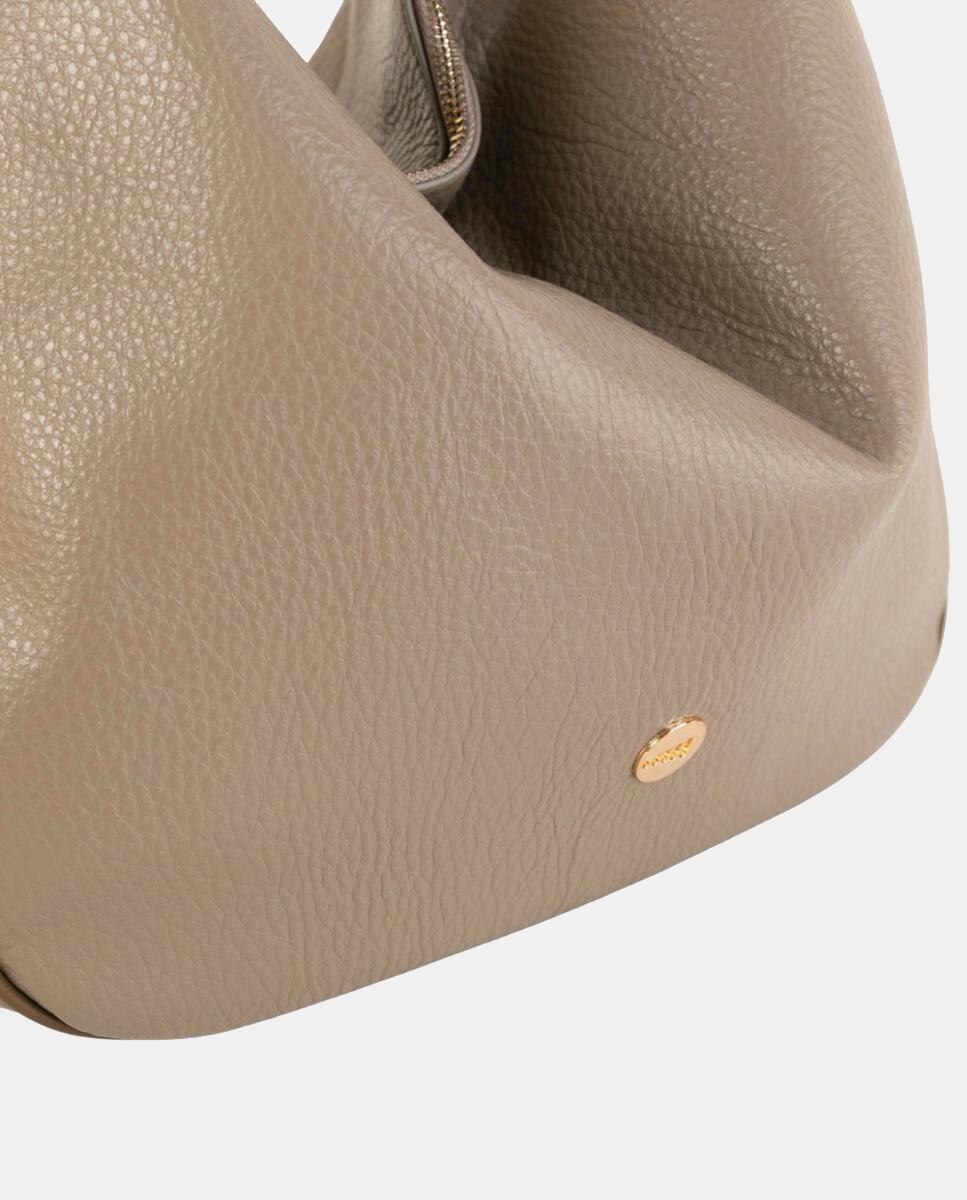 Mala Hobo Grande em Efeito de Pele com Design Flexível e Fecho de Correr Castanho-claro-3