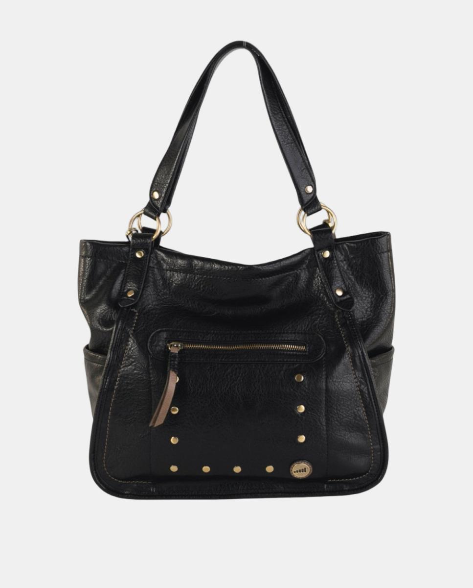 Imagem 0 de Mala Tipo Tote Larga em Material Texturizado com Bolsos Exteriores e Detalhes Metálicos