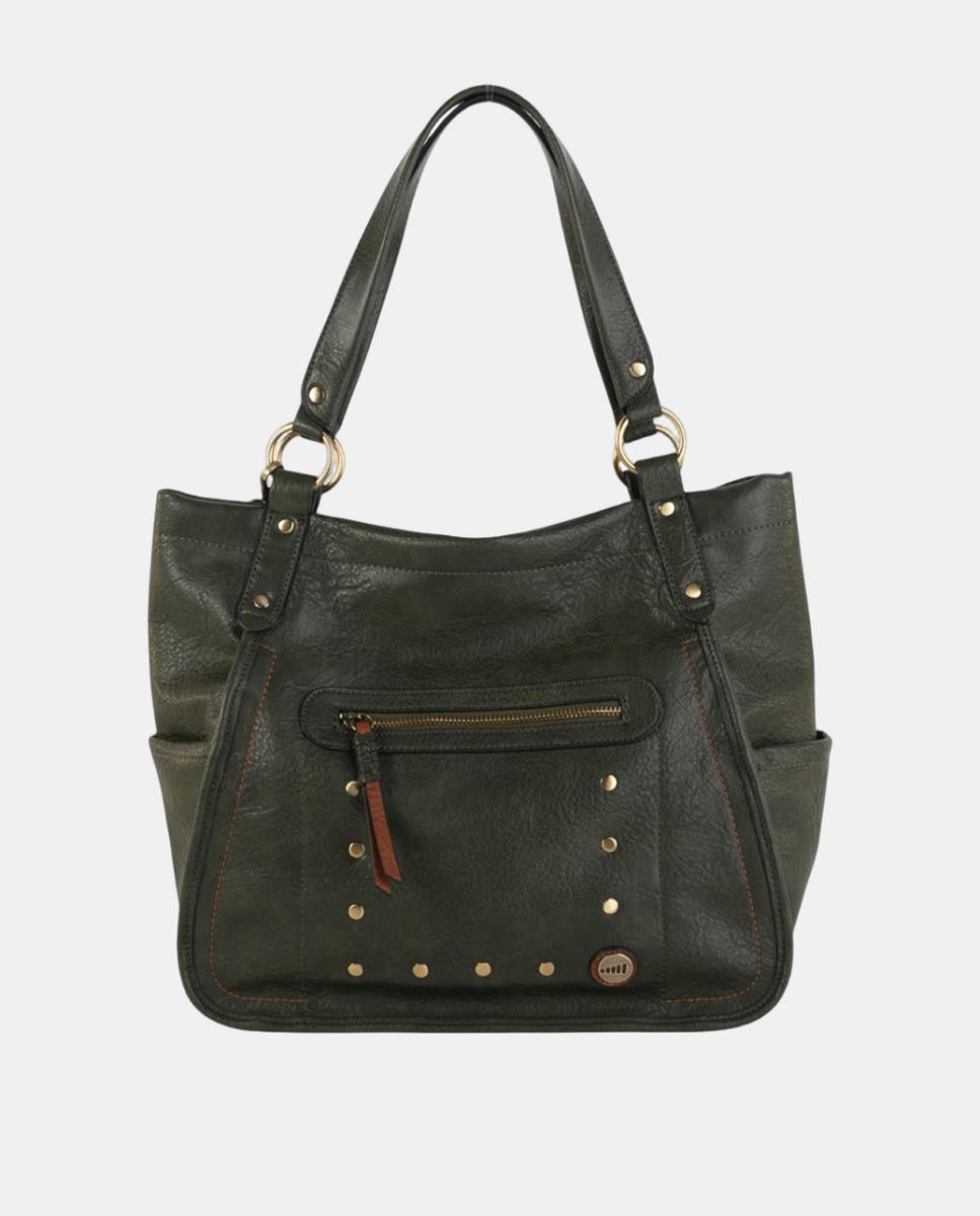 Imagem 0 de Mala Tipo Tote Larga em Material Texturizado com Bolsos Exteriores e Detalhes Metálicos