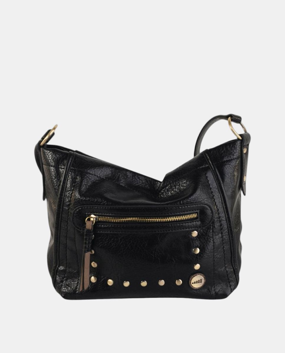 Imagem 0 de Mala a Tiracolo Média em Efeito de Pele com Bolso à Frente e Detalhes Metálicos