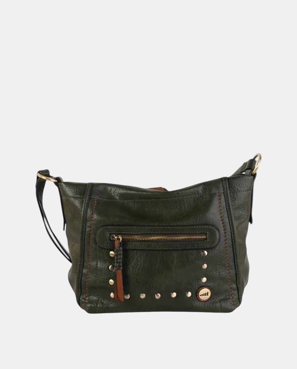 Imagem 0 de Mala a Tiracolo Média em Efeito de Pele com Bolso à Frente e Detalhes Metálicos