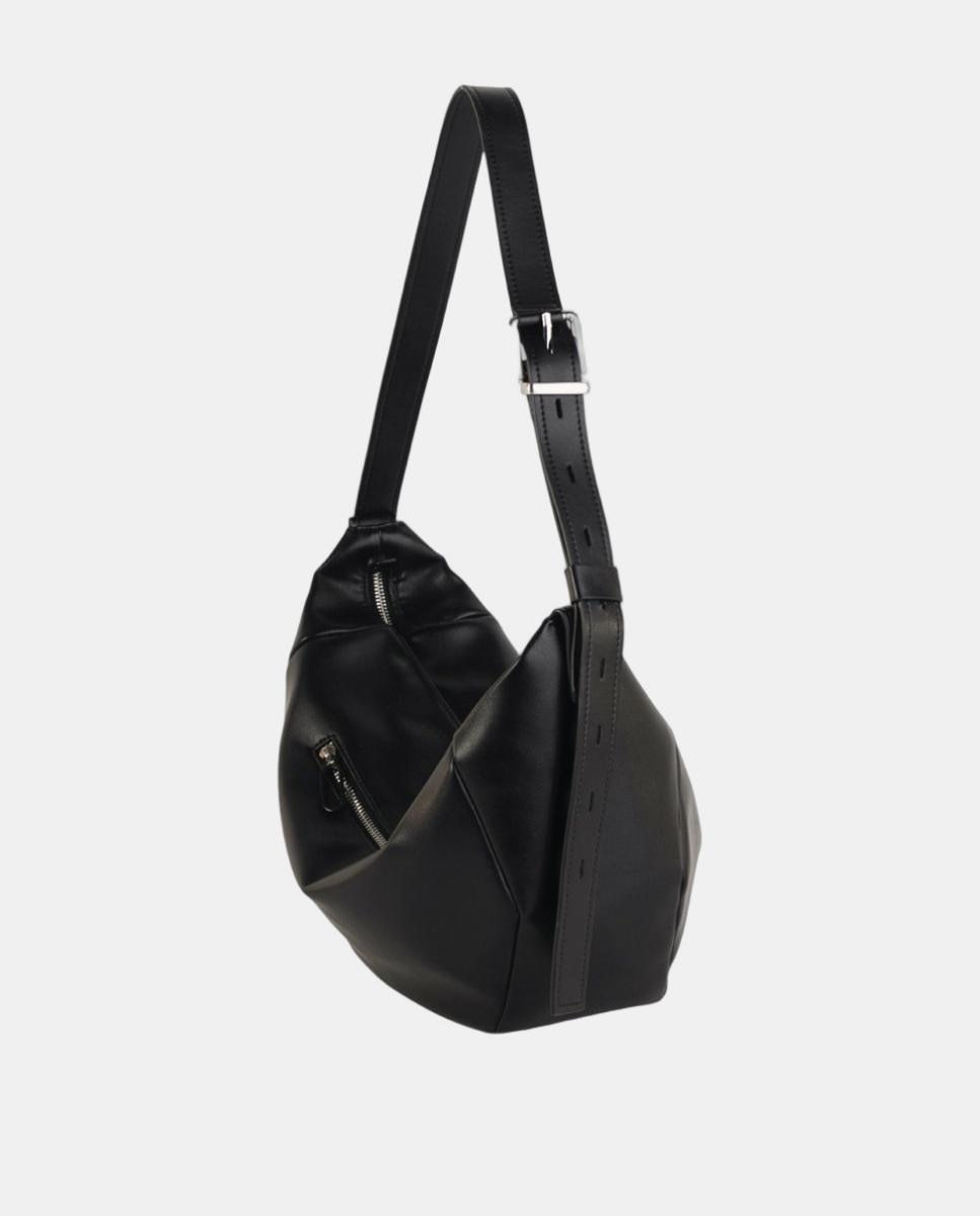 Mala a Tiracolo Média com Efeito de Pele Soft e Alça Ajustável Preto-2