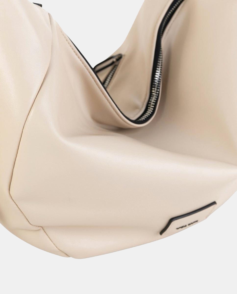 Mala a Tiracolo Média com Efeito de Pele Soft e Alça Ajustável Bege-3