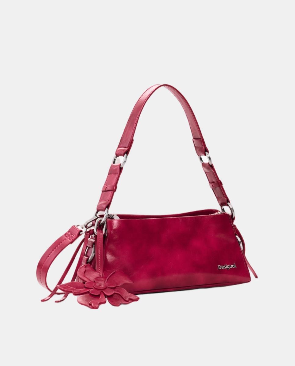Mala a Tiracolo Pequena com Aplique Floral Rosa-2
