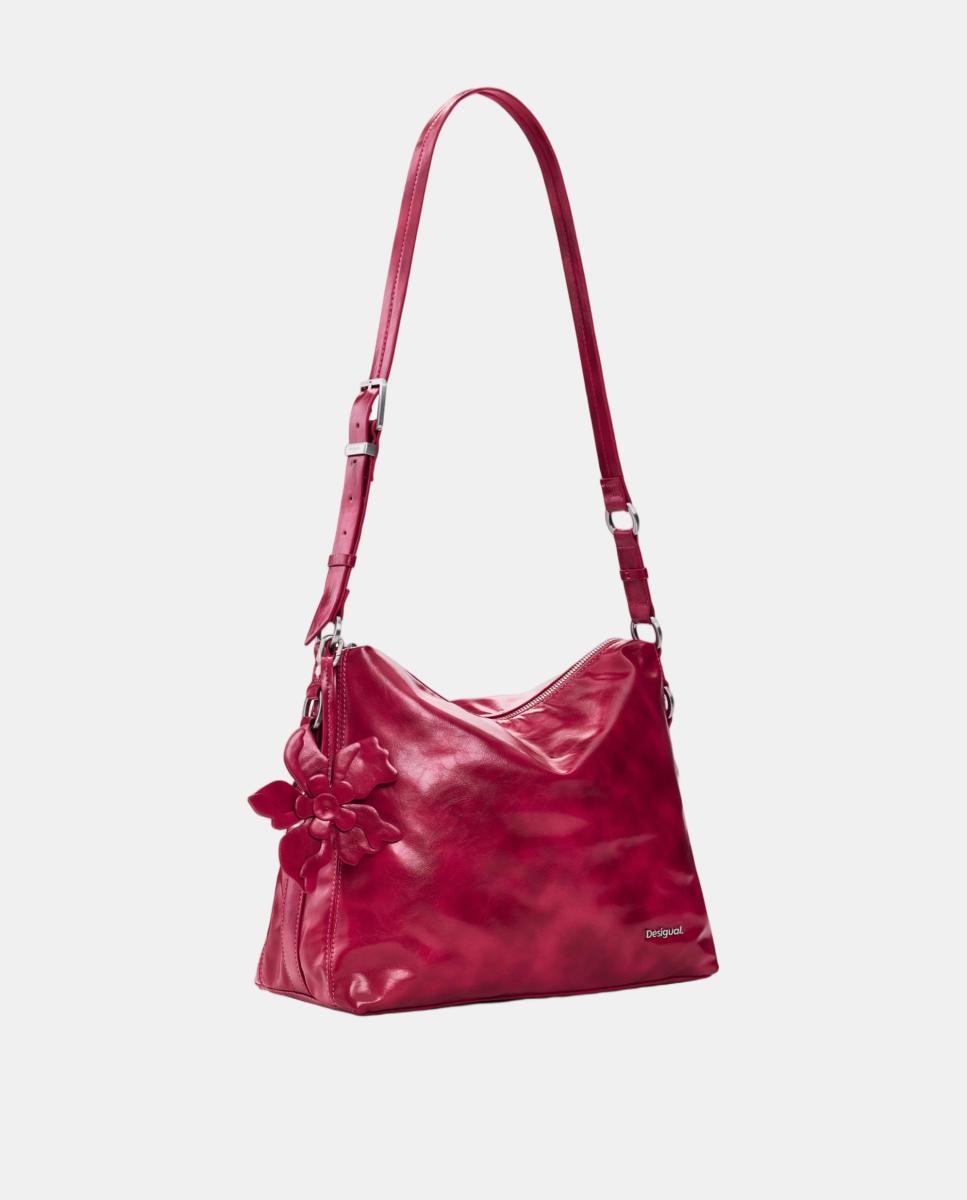 Mala de Ombro Média com Aplique Floral Rosa-2