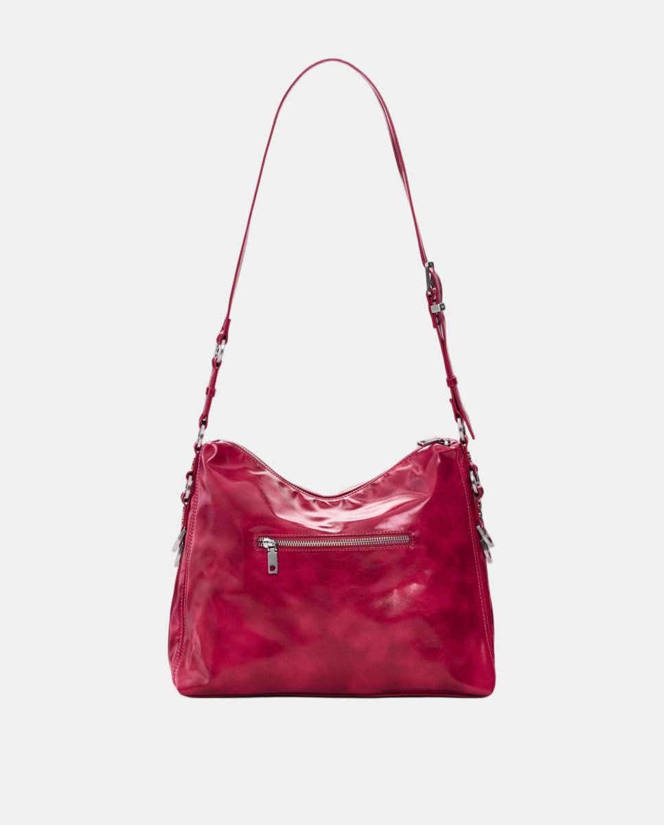 Mala de Ombro Média com Aplique Floral Rosa-3