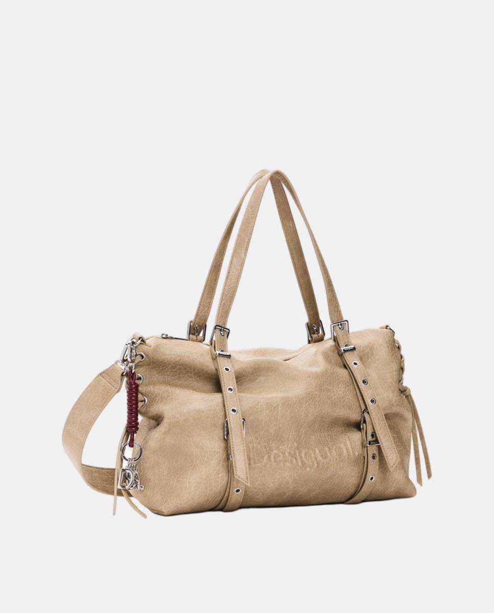 Mala Shopper Half Logo Grande com Efeito de Pele Cru-2