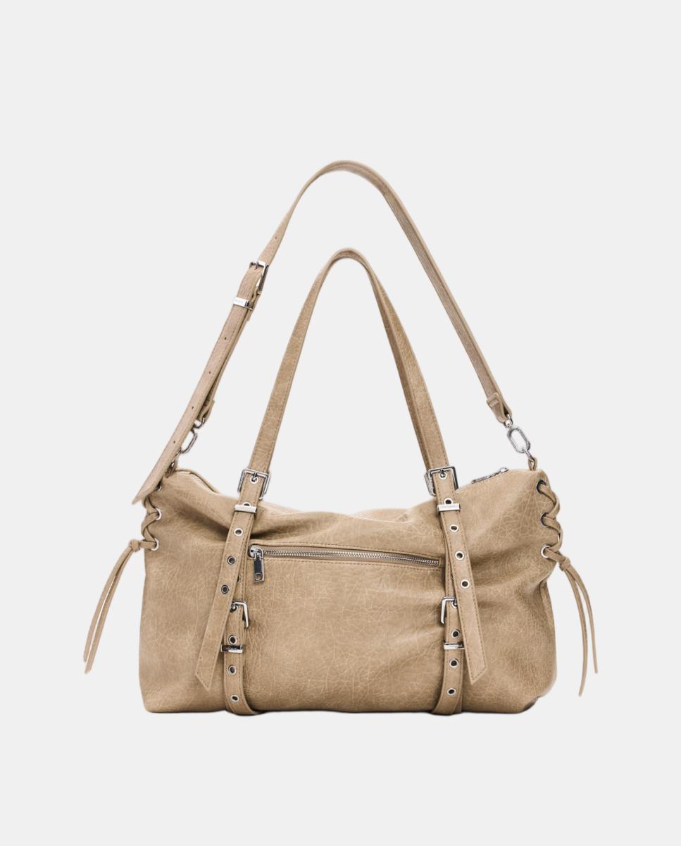 Mala Shopper Half Logo Grande com Efeito de Pele Cru-3