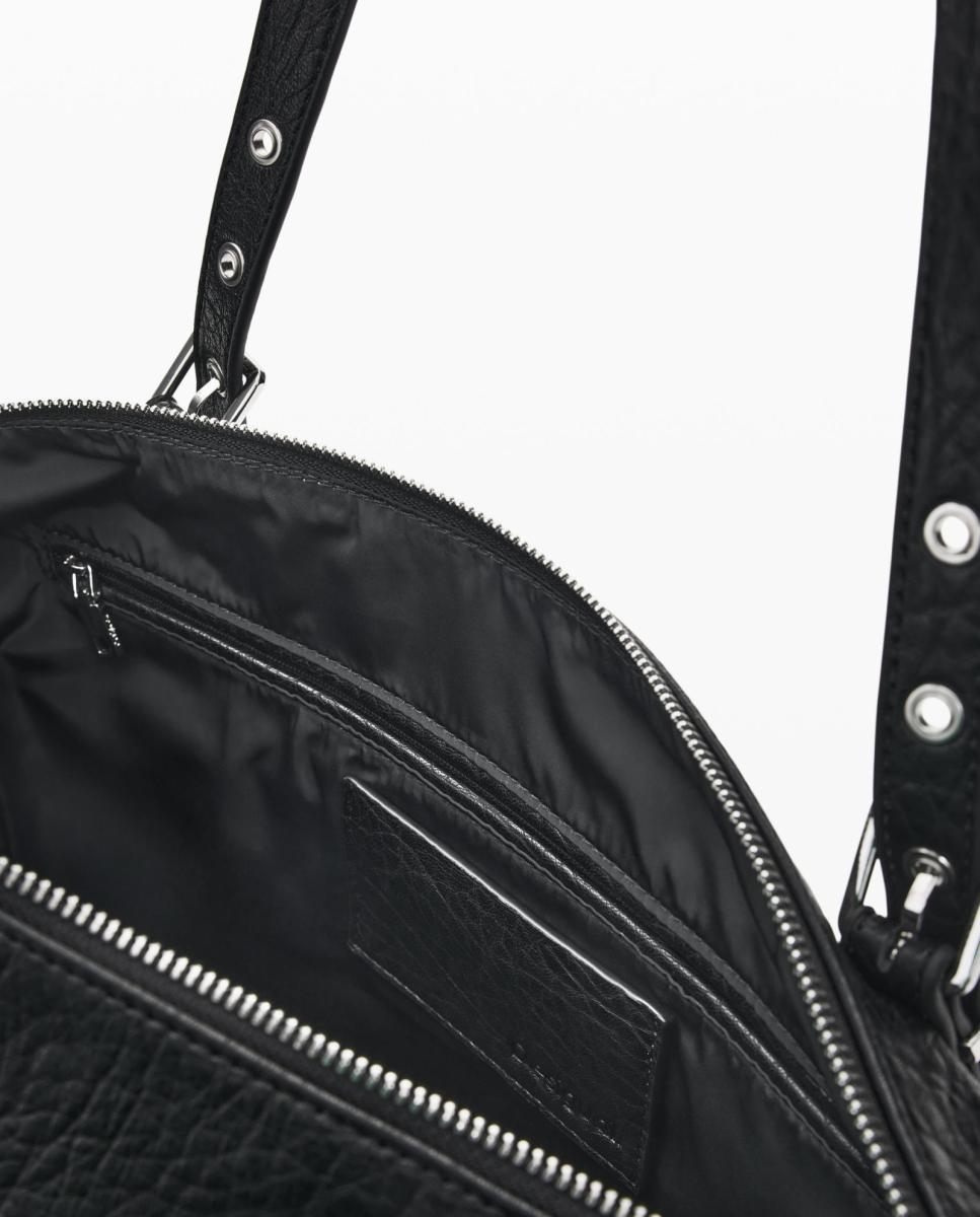 Mala Shopper Half Logo Grande com Efeito de Pele Preto-4