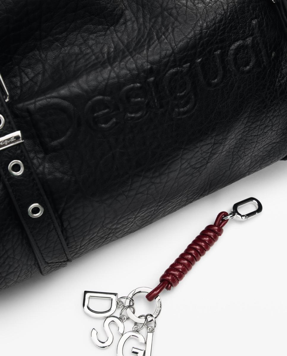 Mala Shopper Half Logo Grande com Efeito de Pele Preto-5