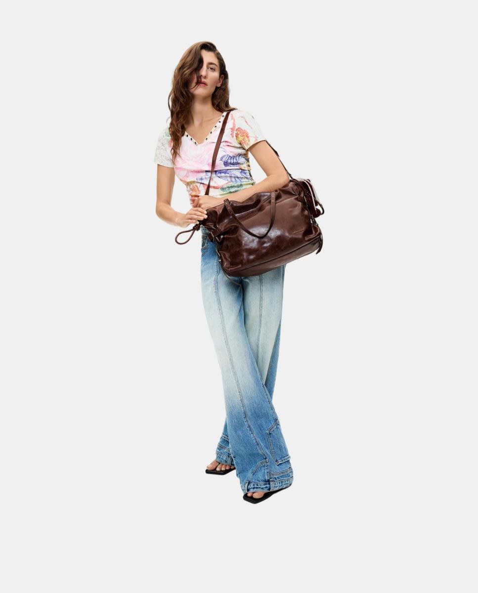 Mala Shopper Galaxy Grande com Efeito de Pele Castanho-escuro-2