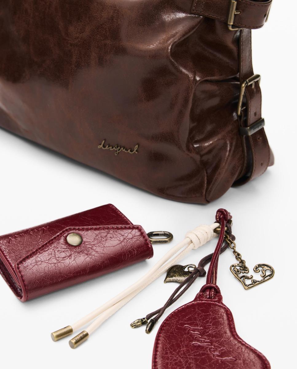 Mala Shopper Galaxy Grande com Efeito de Pele Castanho-escuro-3