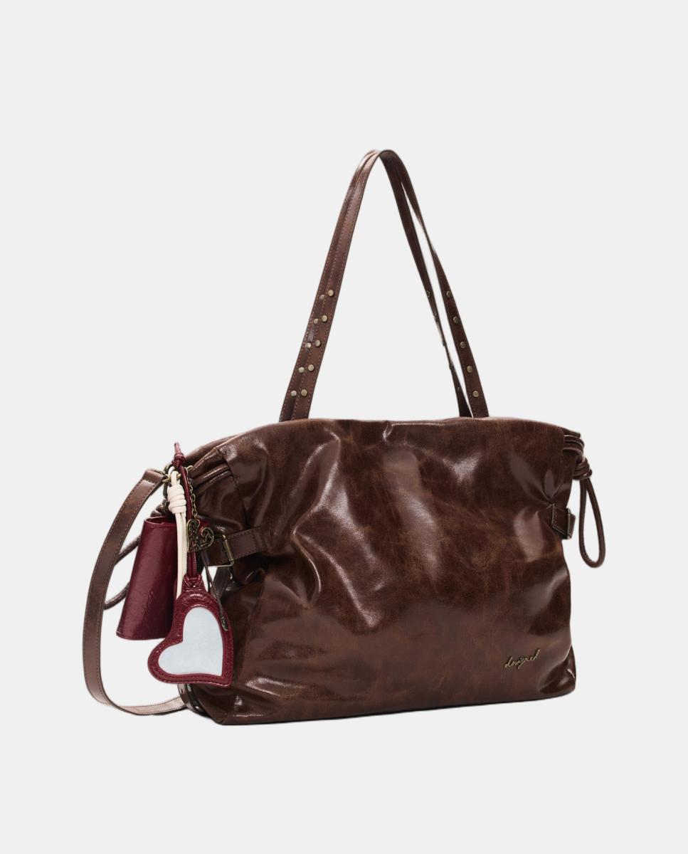 Mala Shopper Galaxy Grande com Efeito de Pele Castanho-escuro-4