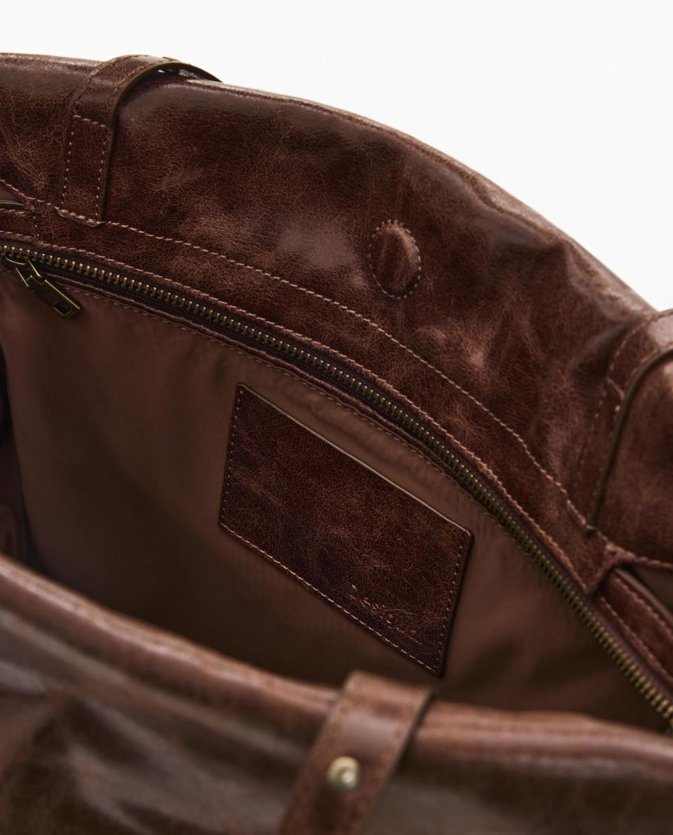 Mala Shopper Galaxy Grande com Efeito de Pele Castanho-escuro-5