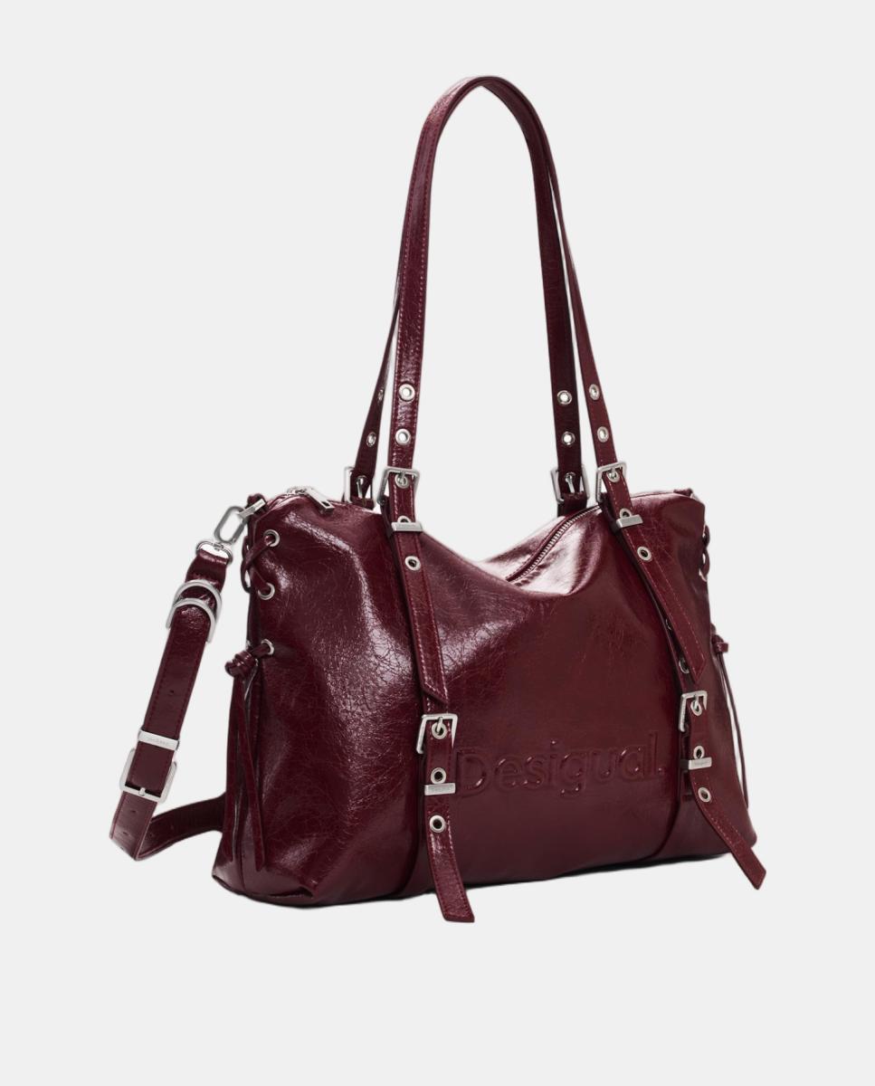 Mala Shopper Half Logo Grande com Efeito de Pele Grená-3