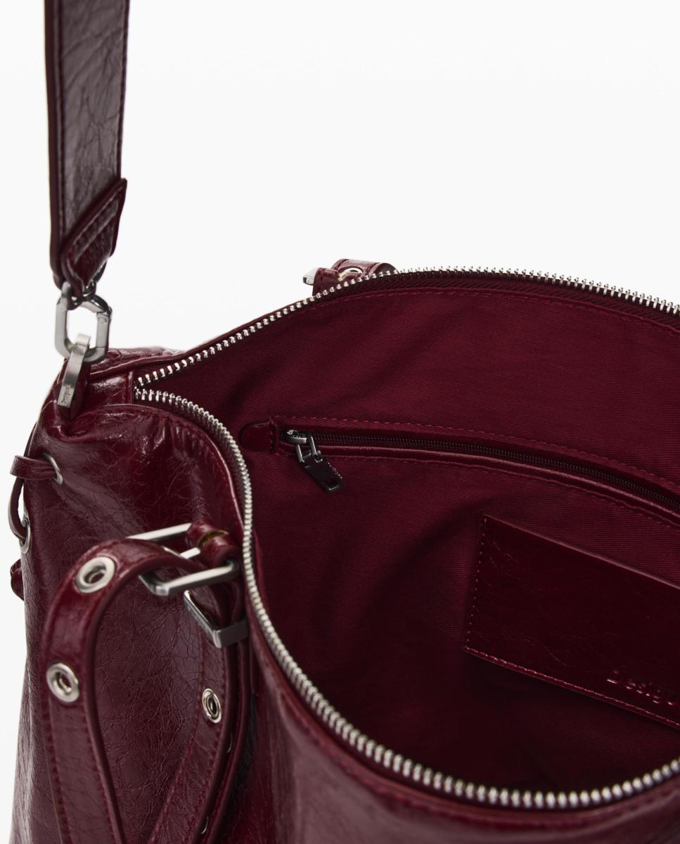 Mala Shopper Half Logo Grande com Efeito de Pele Grená-4