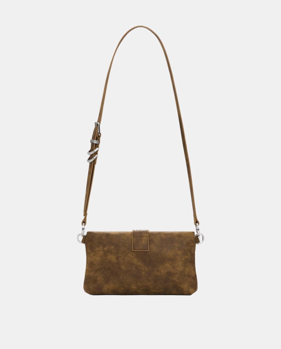 Mala Clutch com Efeito de Camurça Camel-3