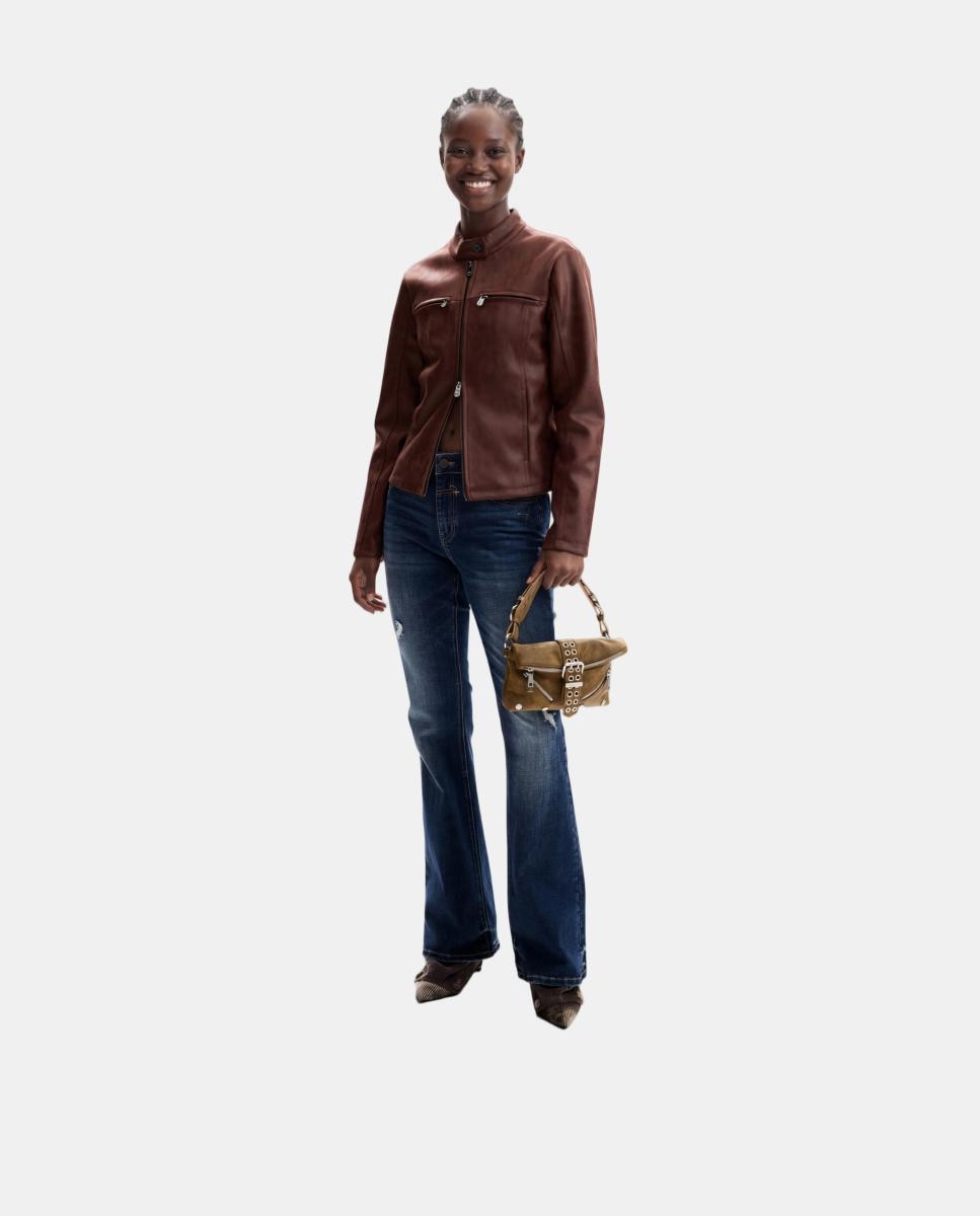 Mala Clutch com Efeito de Camurça Camel-5