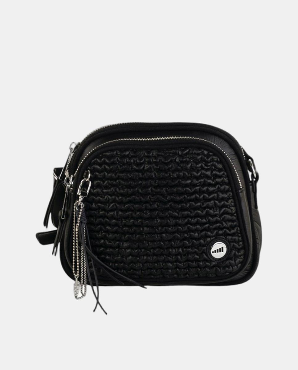 Imagen 0 de Bandolera compacta en efecto piel texturizada con doble cremallera y correa ajustable Negro