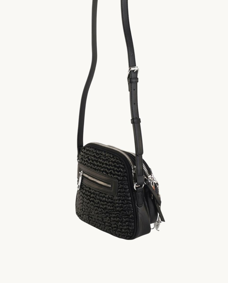 Bandolera compacta en efecto piel texturizada con doble cremallera y correa ajustable - Volum - Negro Negro-2