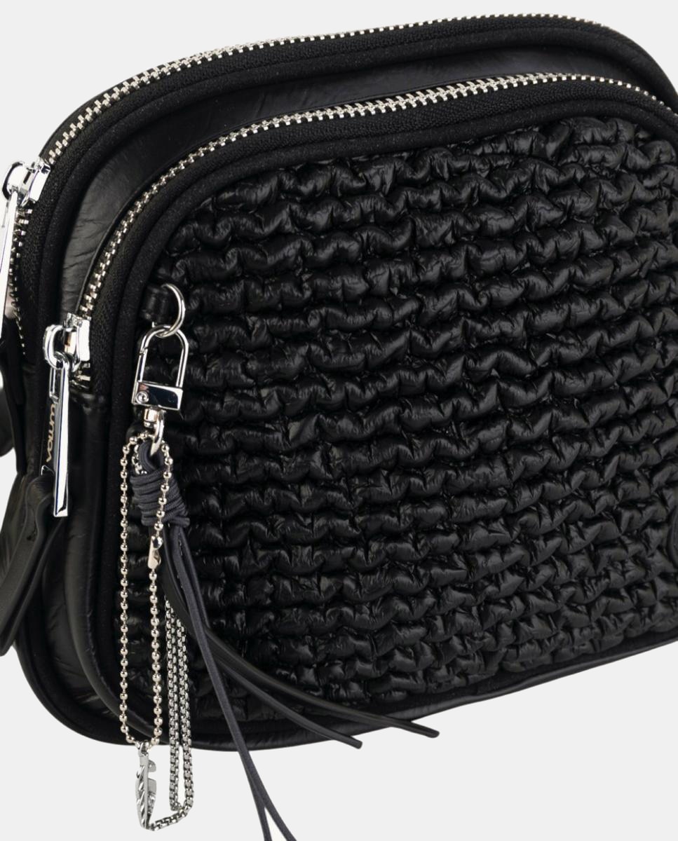 Bandolera compacta en efecto piel texturizada con doble cremallera y correa ajustable - Volum - Negro Negro-3