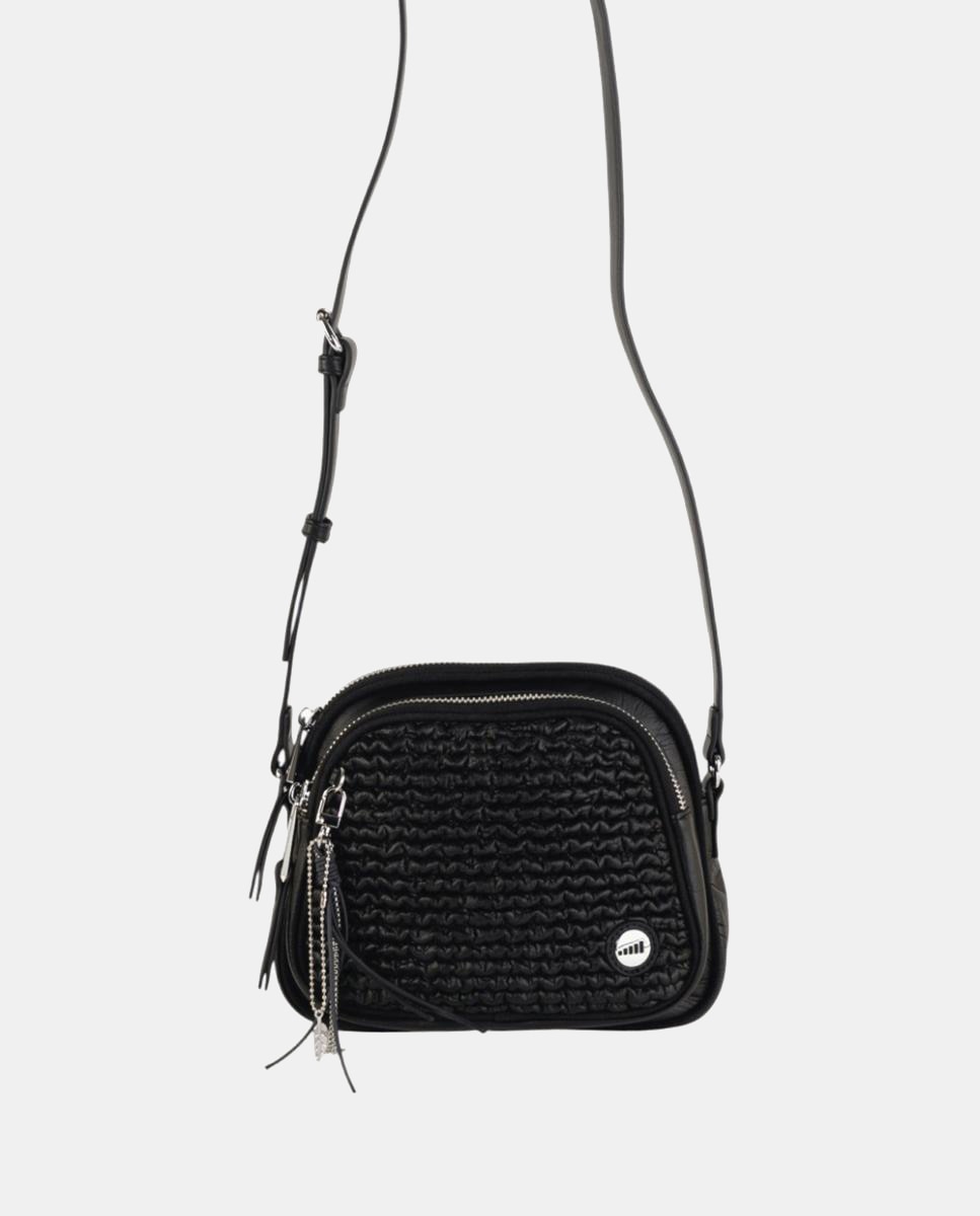Bandolera compacta en efecto piel texturizada con doble cremallera y correa ajustable - Volum - Negro Negro-4