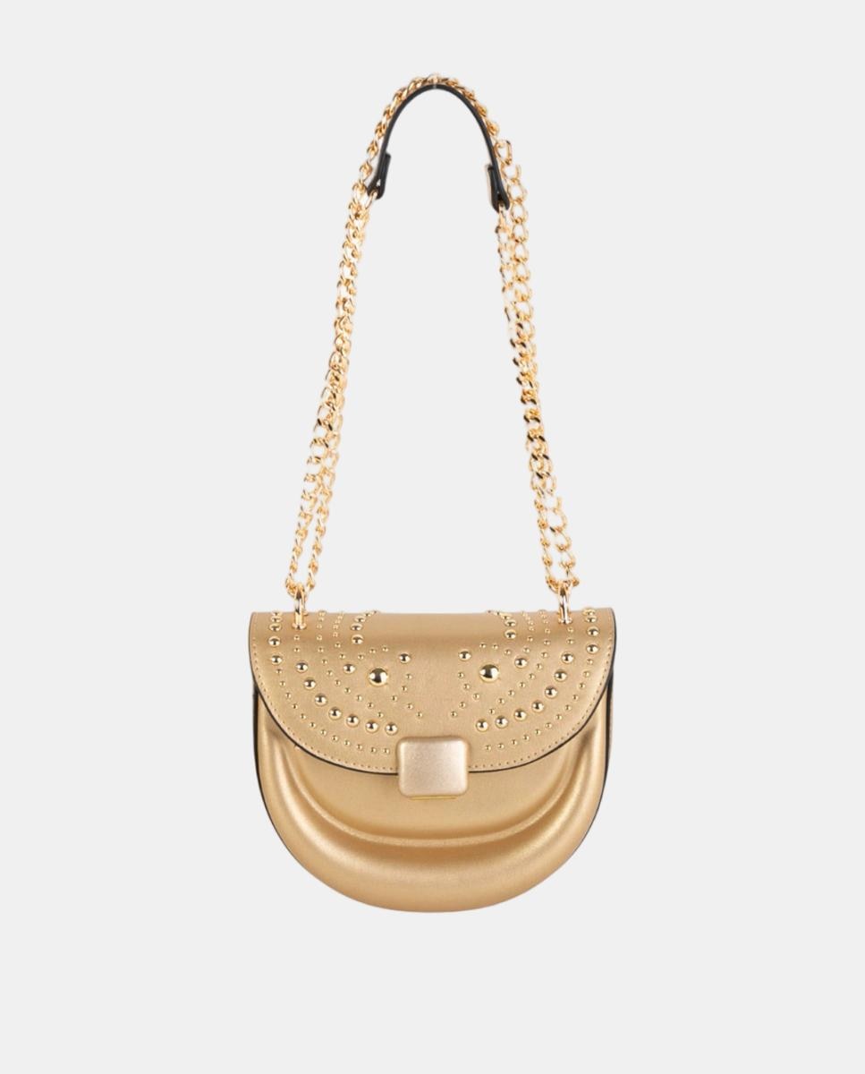 Imagen 0 de Bolso bandolera pequeño efecto piel con solapa y cadena metálica Oro