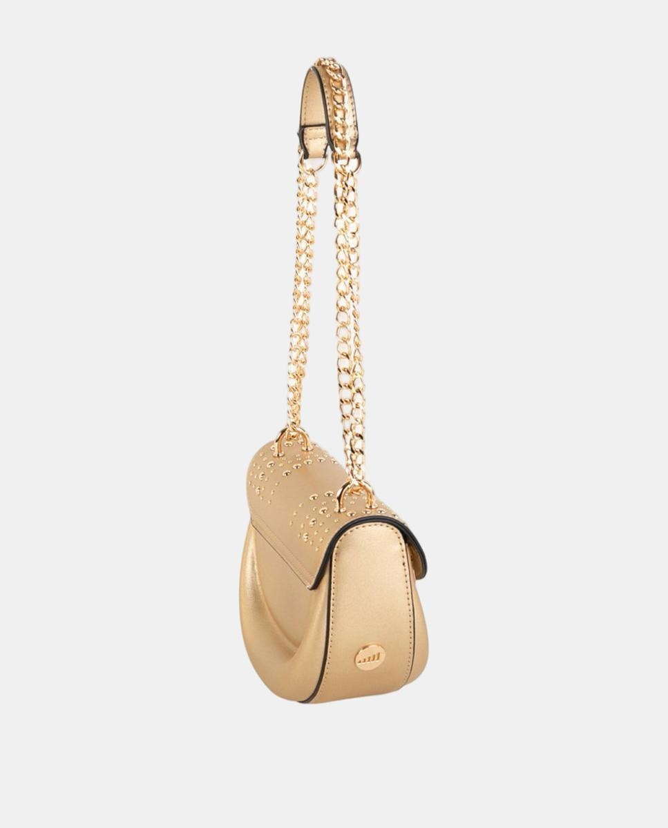 Imagen 2 de Bolso bandolera pequeño efecto piel con solapa y cadena metálica - Volum - Oro Oro