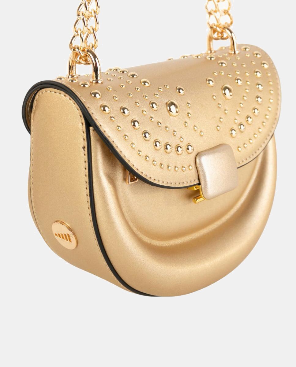 Imagen 3 de Bolso bandolera pequeño efecto piel con solapa y cadena metálica - Volum - Oro Oro