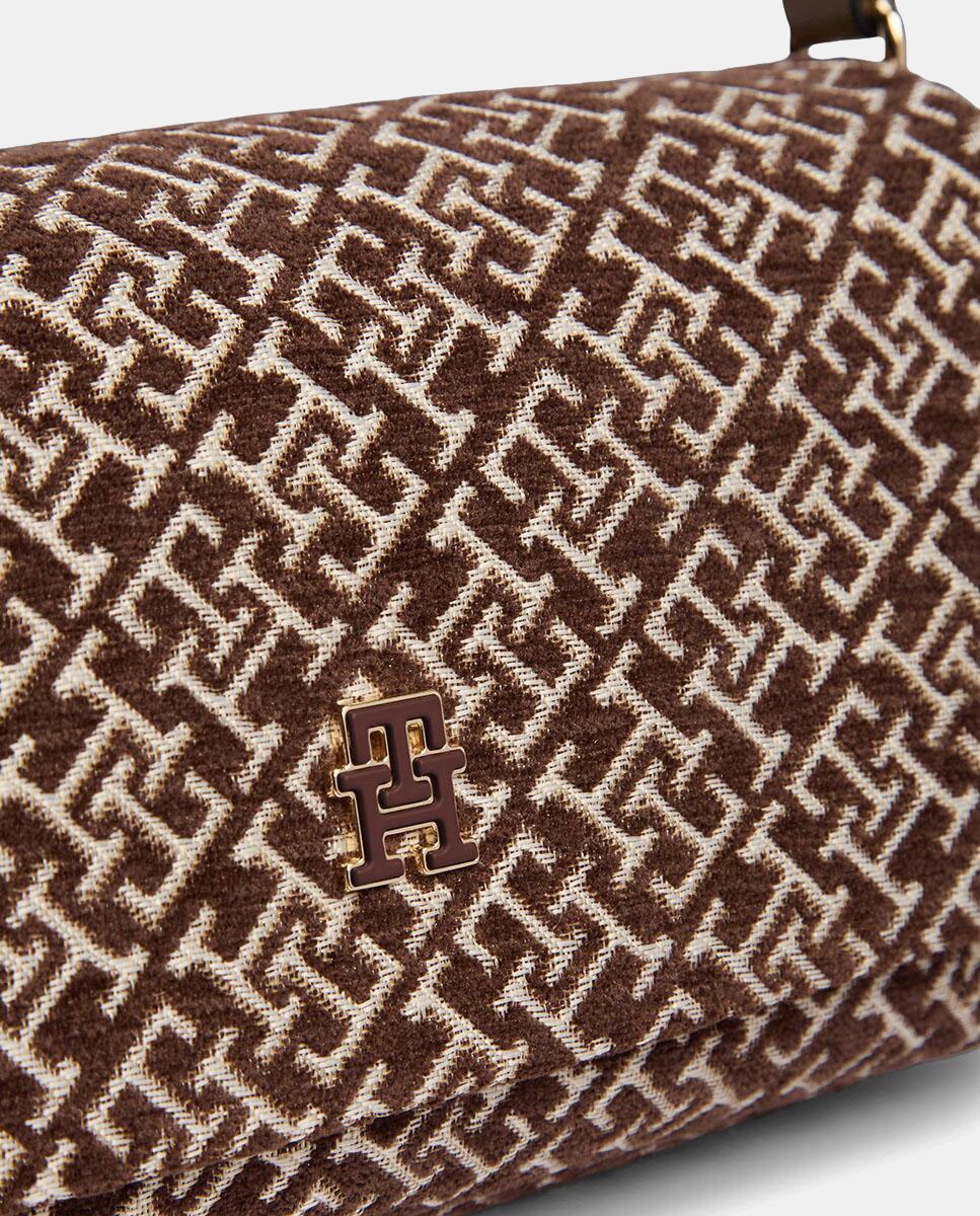 Mala a Tiracolo com Estampado de Monograma Castanho-4