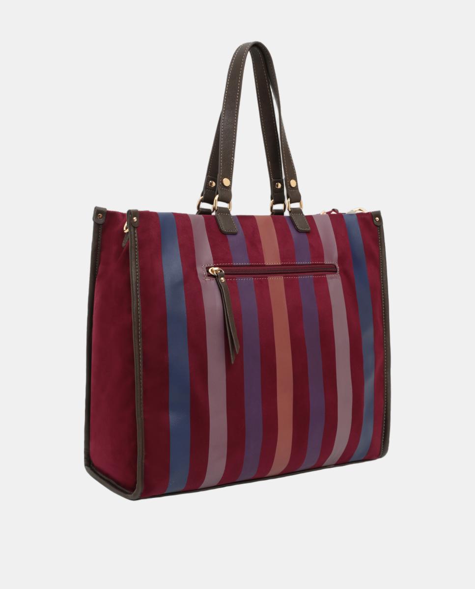 Mala Shopper Grande às Riscas Coloridas Grená-2