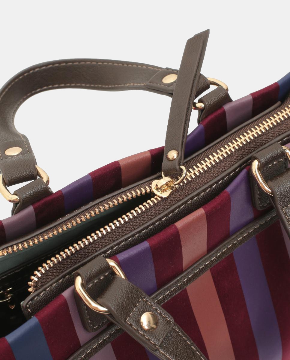 Mala Shopper Grande às Riscas Coloridas Grená-3