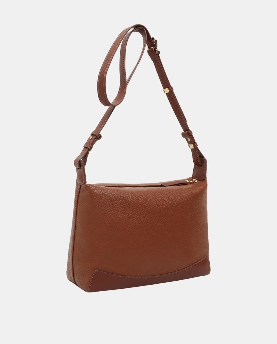 Mala Crossbody Hobo com Alça Ajustável com Fivela Castanho-2