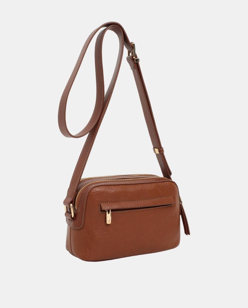Mala Crossbody Pequena com Alça Ajustável com Fivela Castanho-2