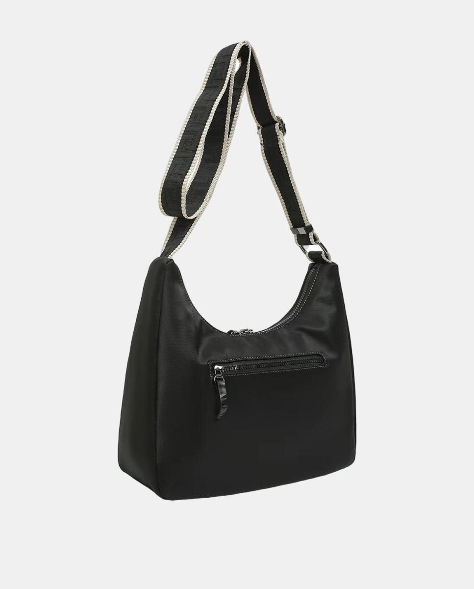 BOLSO CROSS BODY HOBO CON DOS TIRADORES Y ASA BANDOLERA DECORATIVA - Robert Pietri - Negro Negro-2