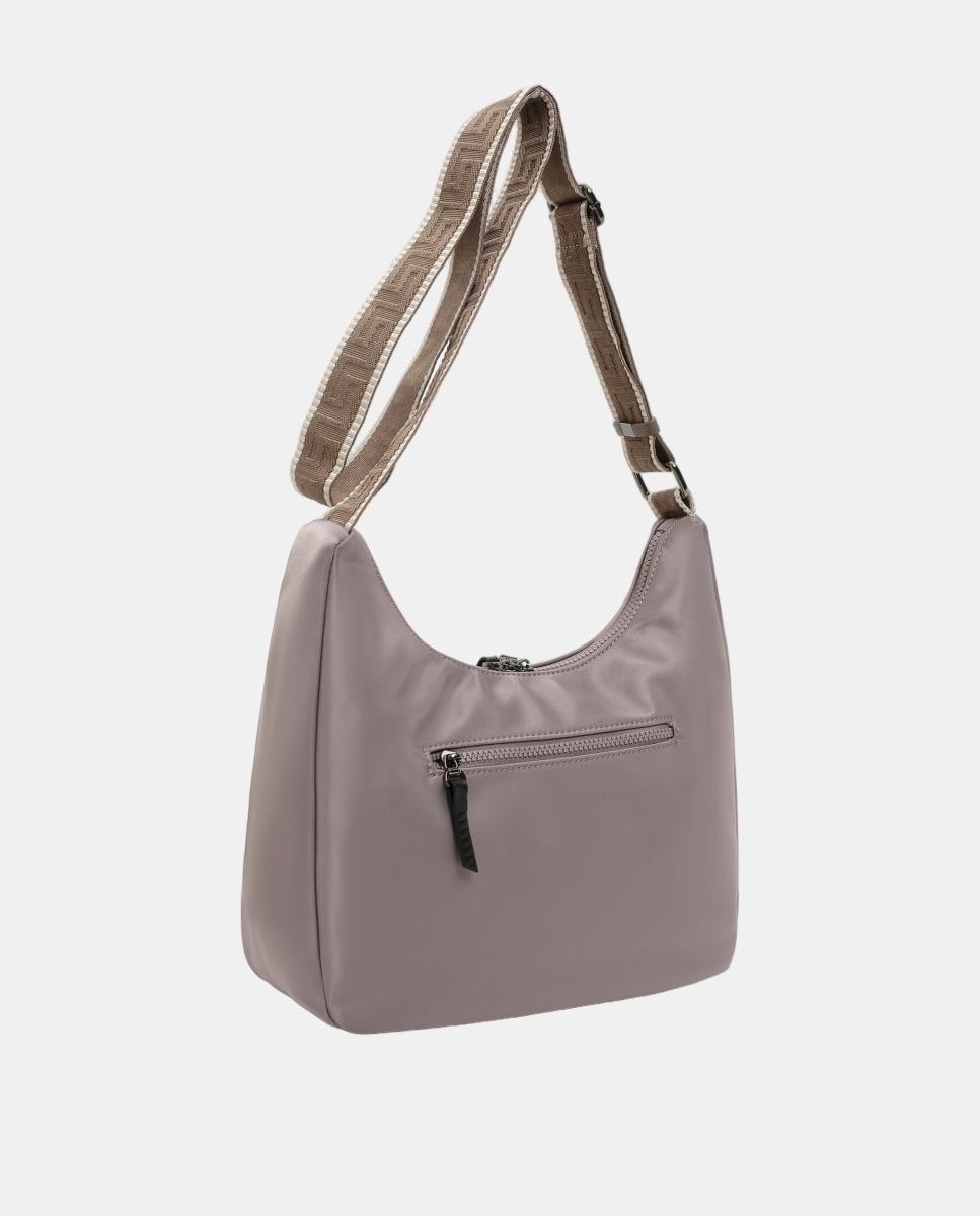 Mala Crossbody Hobo com Dois Puxadores e Alça de Tiracolo Decorativa Cinzento-2