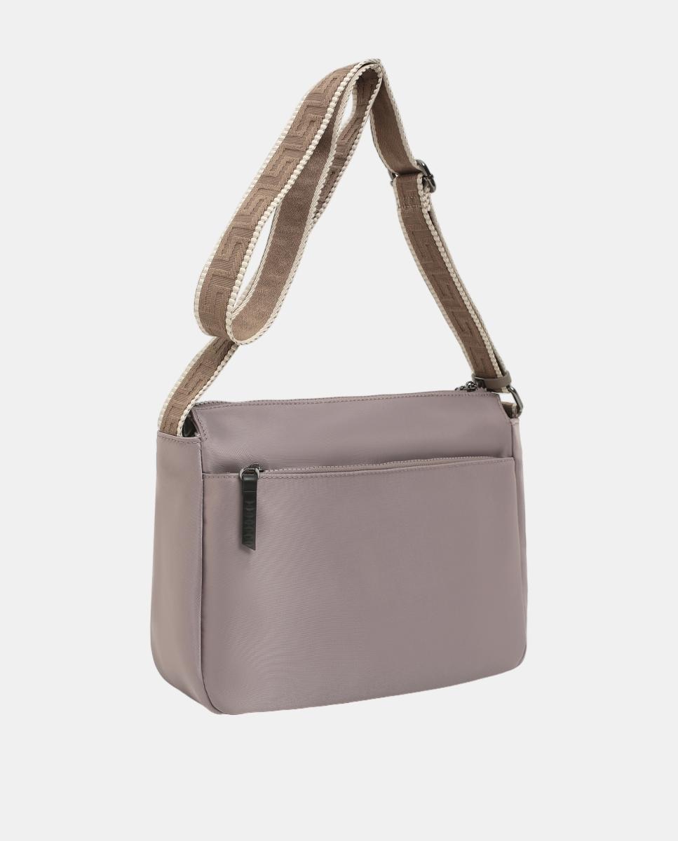 Mala Crossbody Hobo com Dois Bolsos à Frente e Alça de Tiracolo Decorativa Cinzento-2