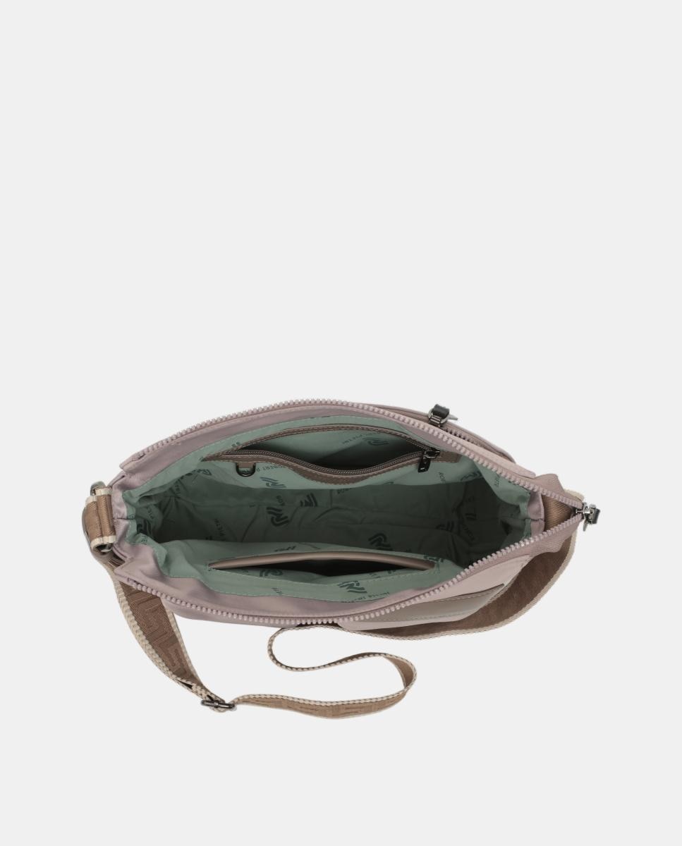 Mala Crossbody Hobo com Dois Bolsos à Frente e Alça de Tiracolo Decorativa Cinzento-3