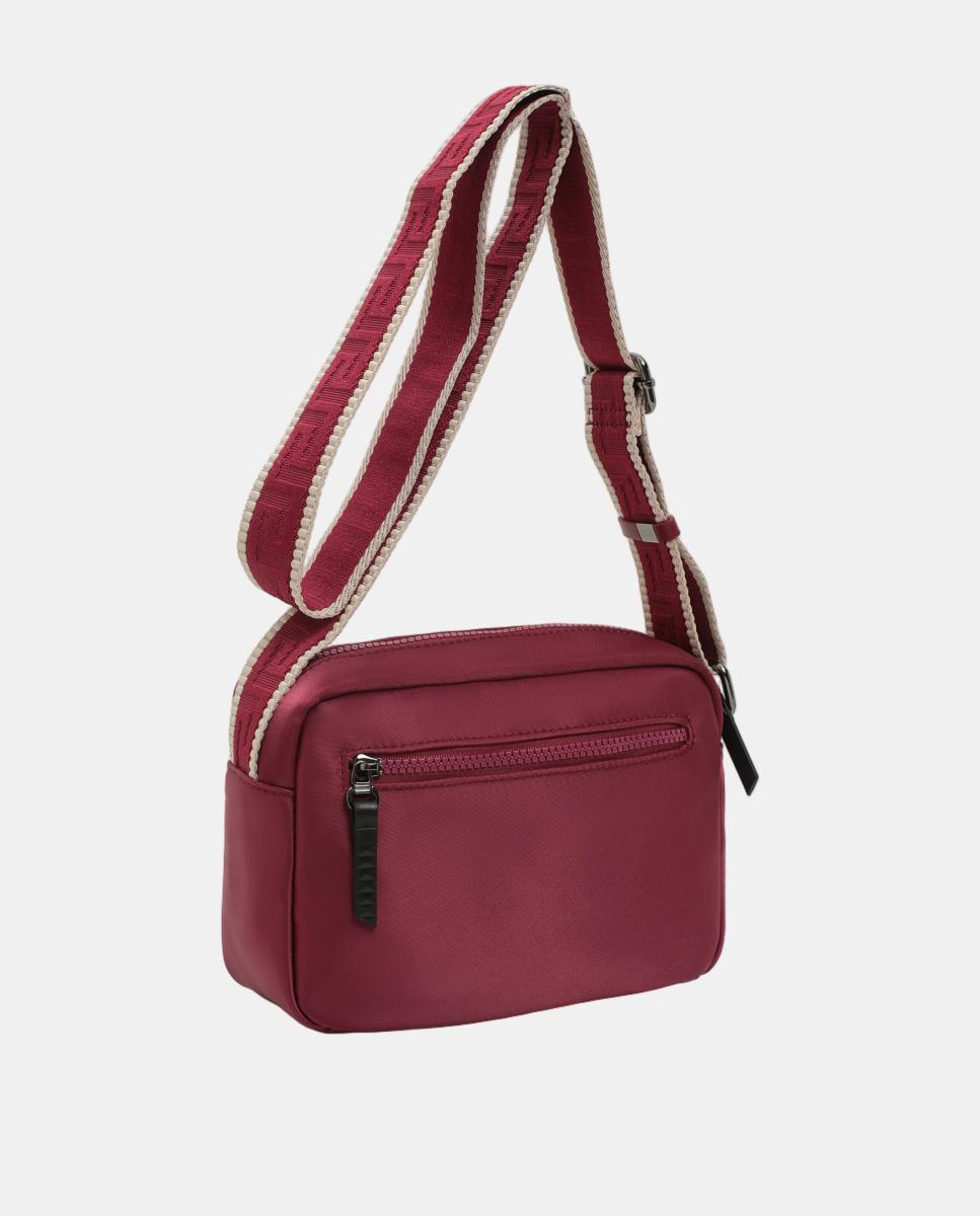 Mala Crossbody Tipo Camera Bag Pequena com Alça de Tiracolo Decorativa Grená-2