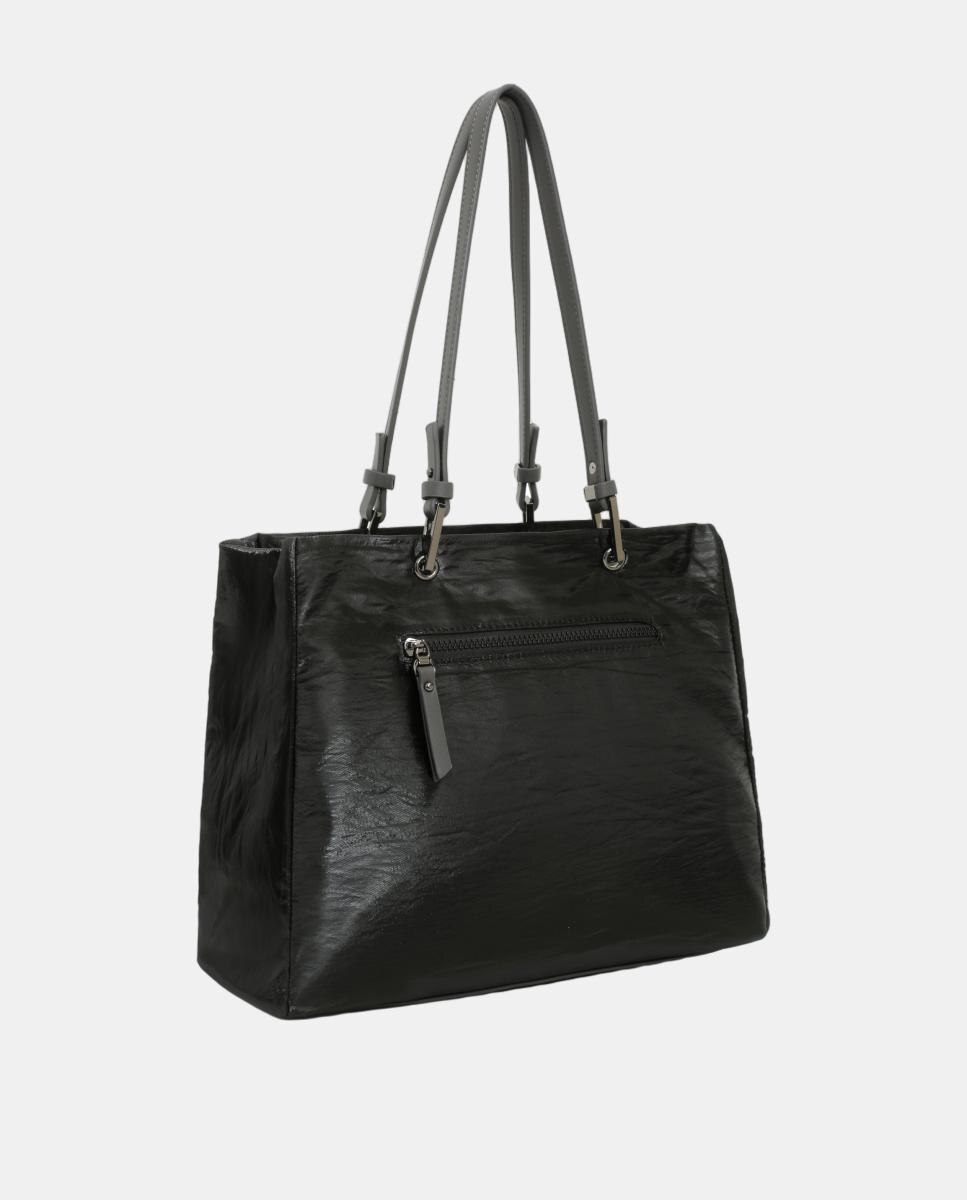 BOLSO SHOPPER MATERIAL SATINADO CON BOLSILLO DELANTERO - Robert Pietri - Negro Negro-3