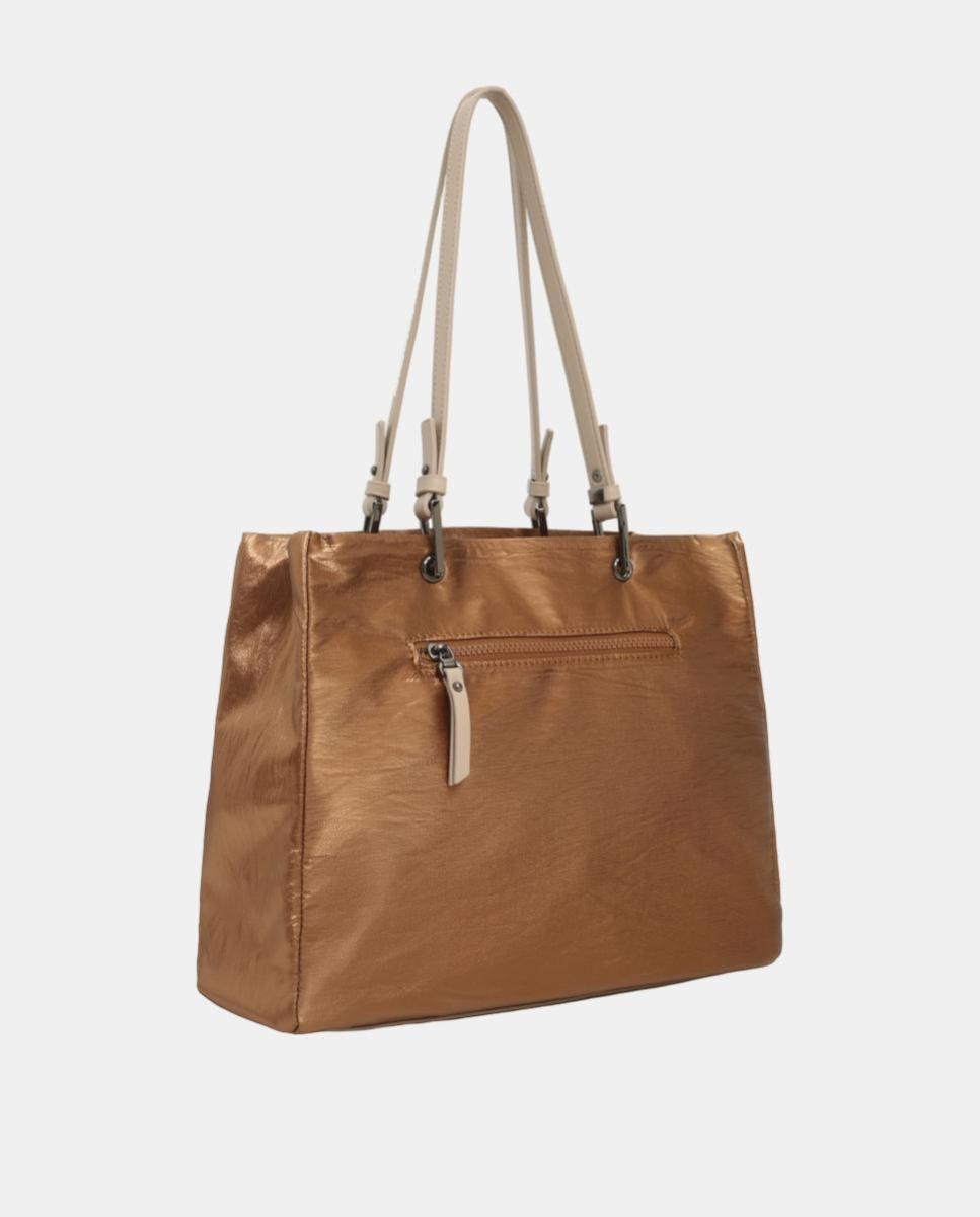 BOLSO SHOPPER MATERIAL SATINADO CON BOLSILLO DELANTERO - Robert Pietri - Marrón Marrón-2