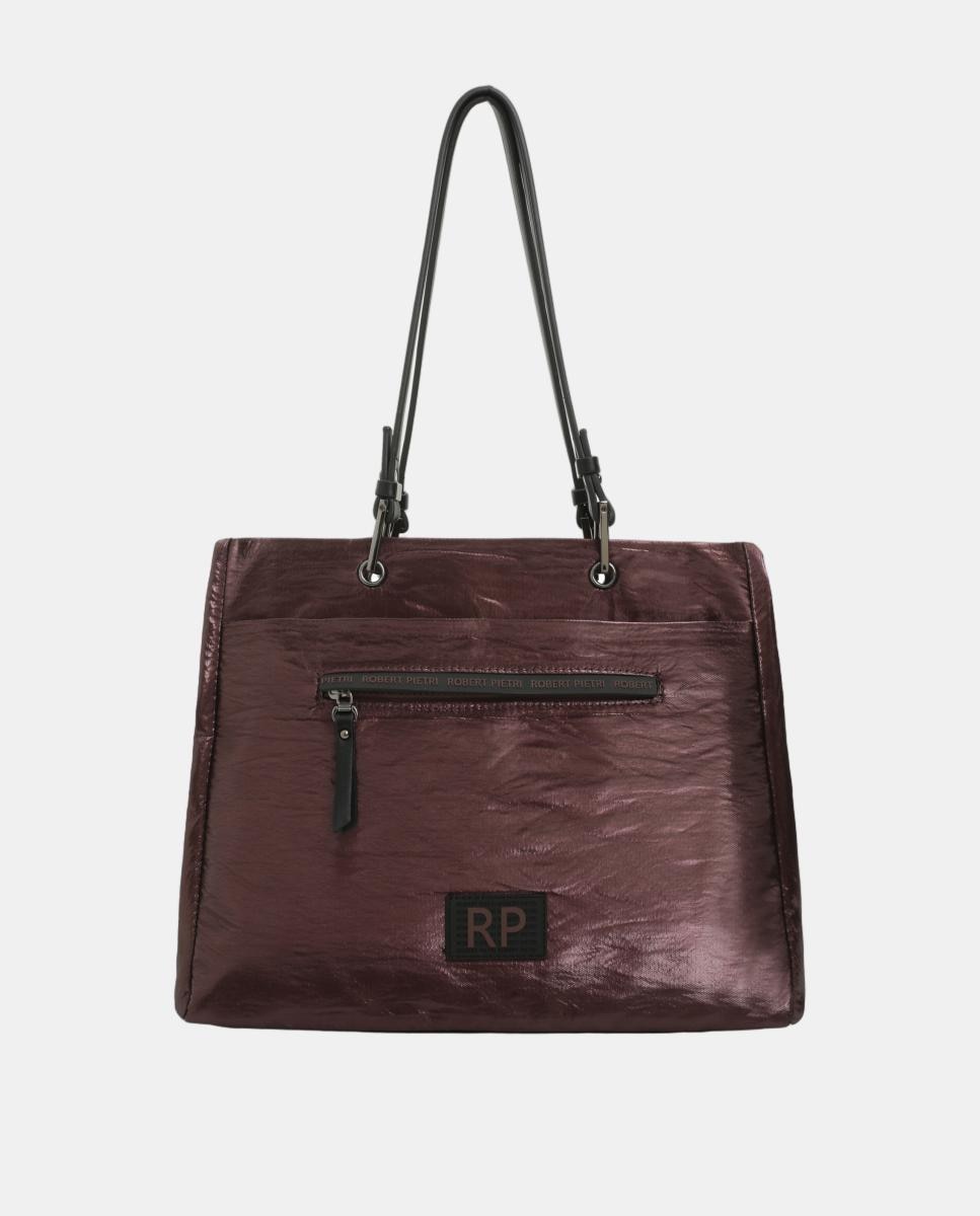 BOLSO SHOPPER MATERIAL SATINADO CON BOLSILLO DELANTERO - Robert Pietri - Granate Granate-1