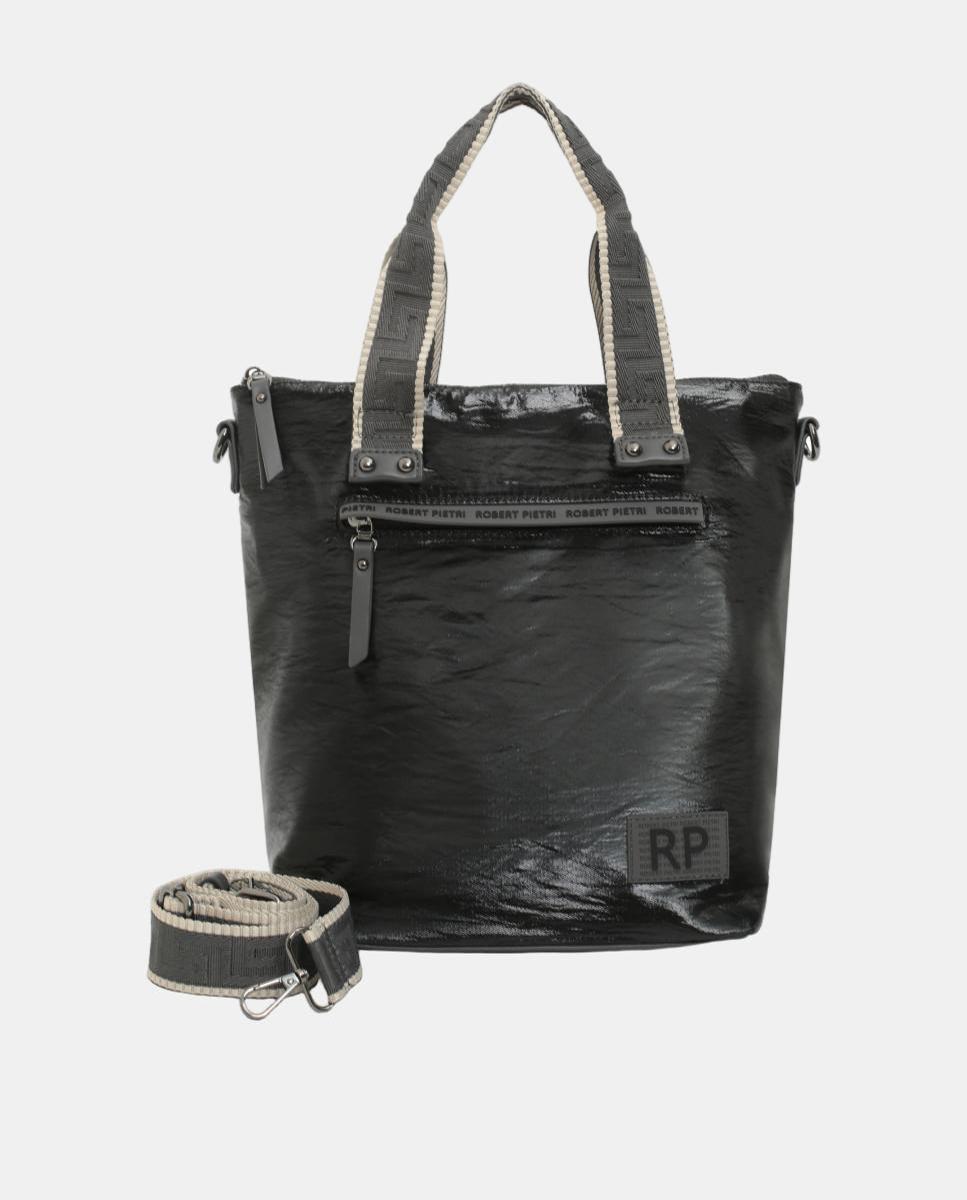 BOLSO CROSS BODY MATERIAL SATINADO CON BOLSILLO DELANTERO - Robert Pietri - Negro Negro-1