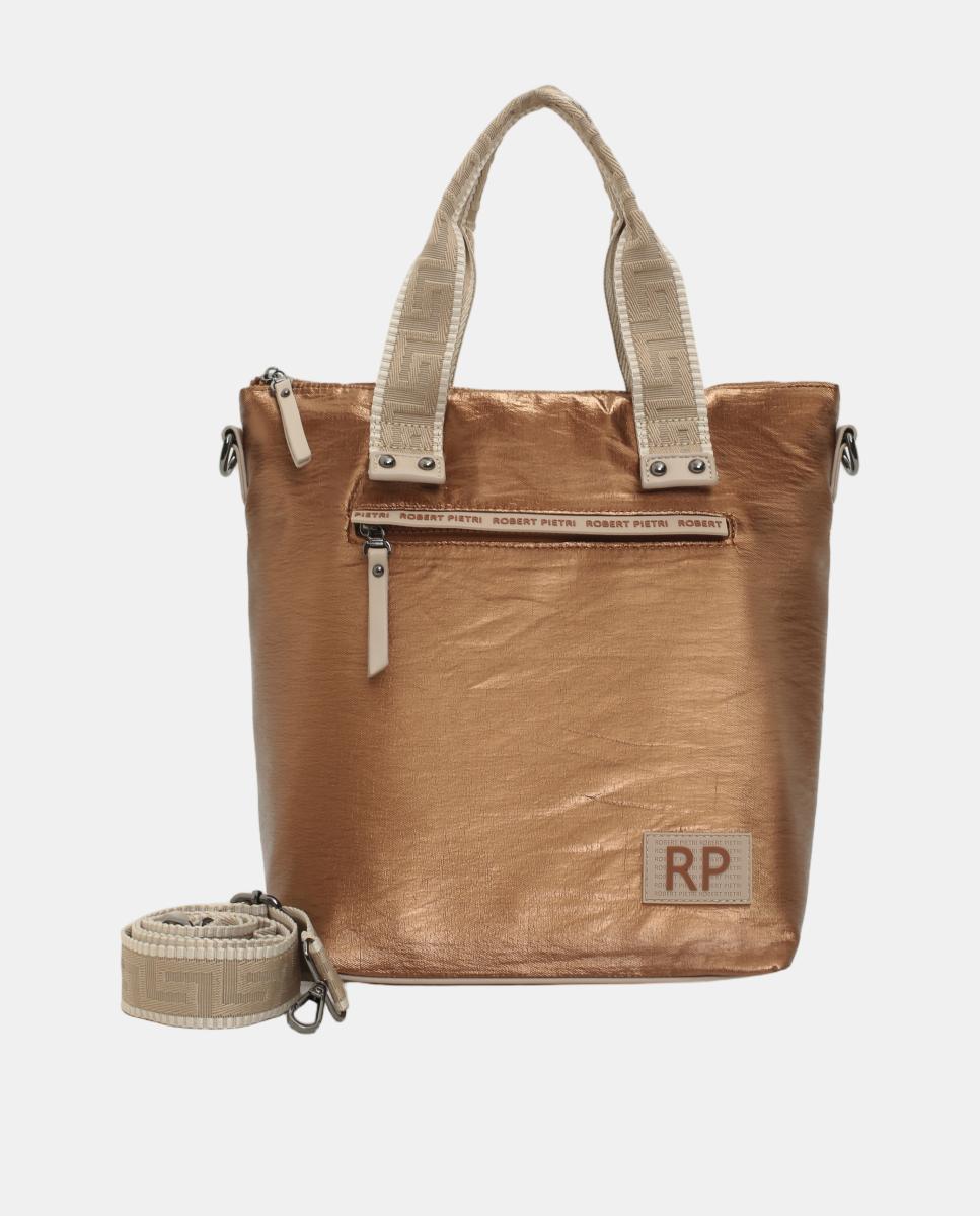 BOLSO CROSS BODY MATERIAL SATINADO CON BOLSILLO DELANTERO - Robert Pietri - Marrón Marrón-1