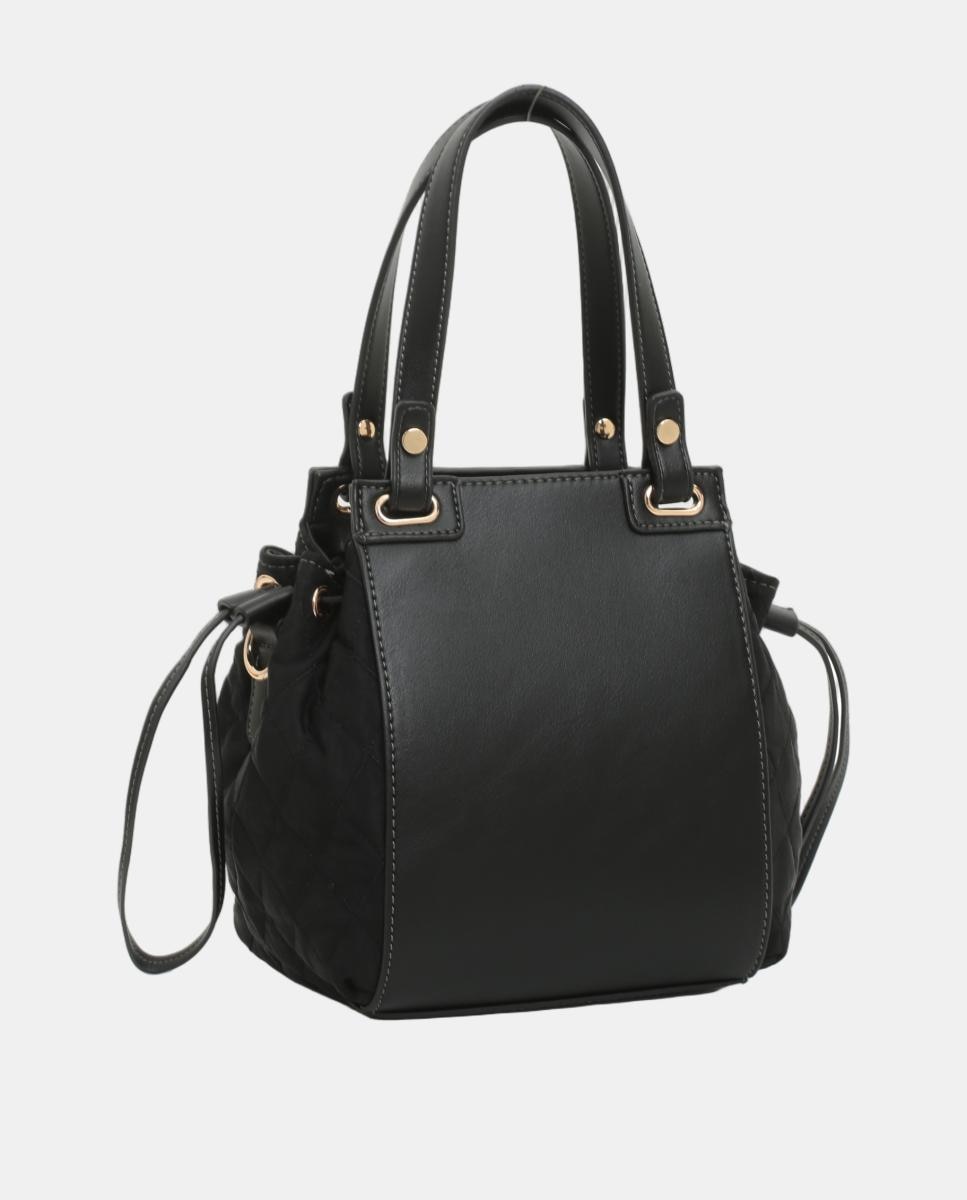 Mala Crossbody Judas com Cordão para Fechar e Efeito Acolchoado Preto-2