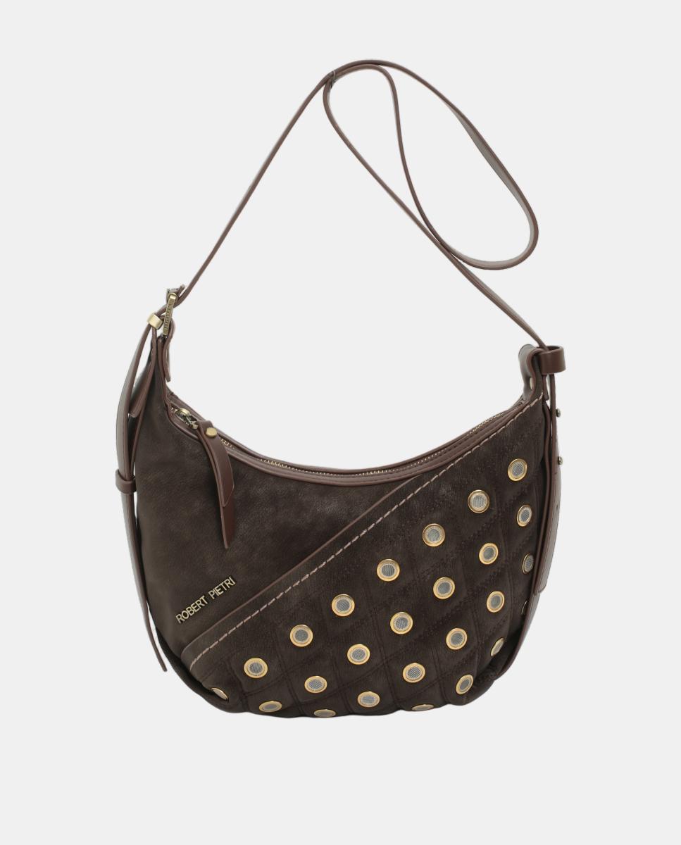 Imagem 0 de Mala Crossbody Hobo com Efeito de Camurça e Argolas Douradas