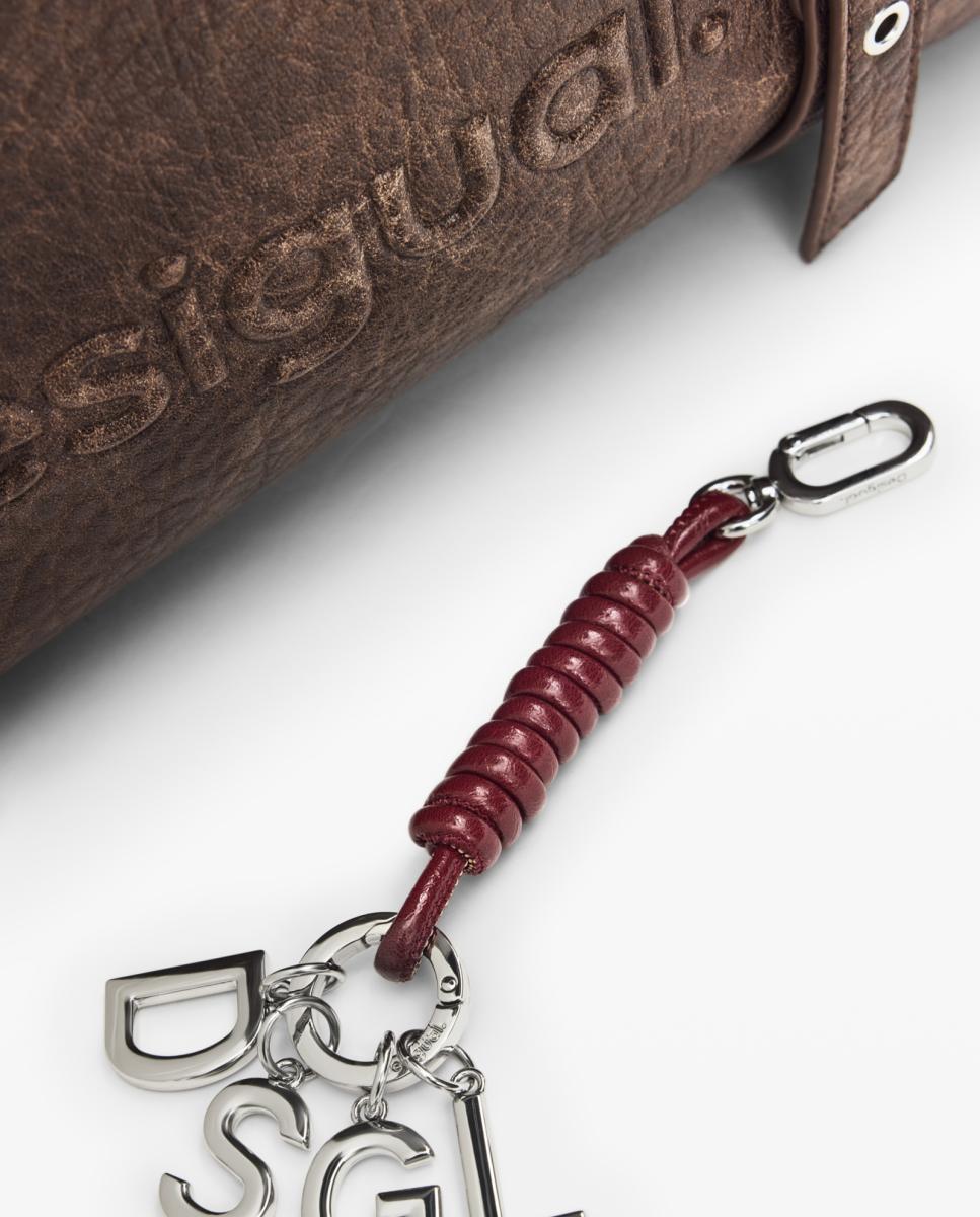 Mala Shopper Half Logo Grande com Efeito de Pele Castanho-2