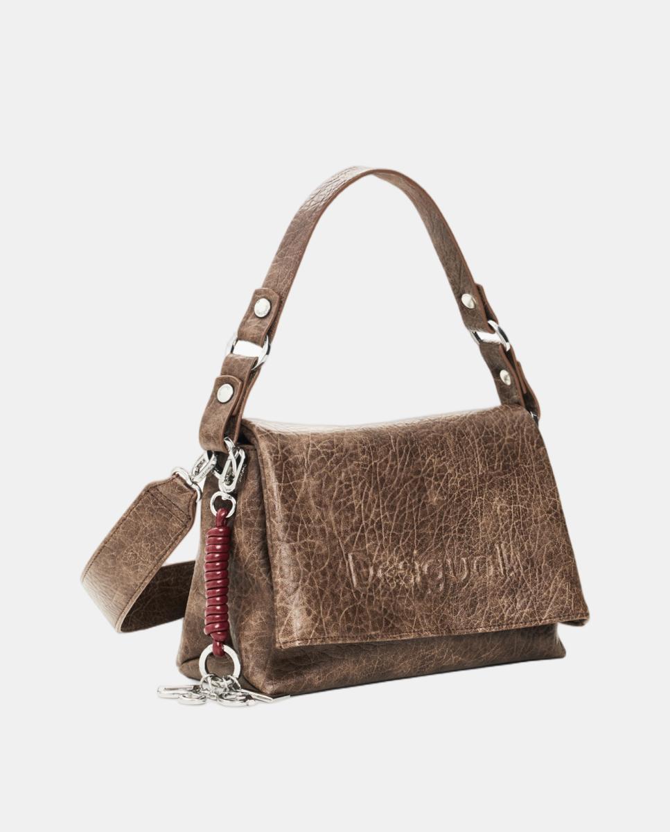 Bolso half logo bandolera mediano efecto piel - Desigual - Marrón Marrón-3